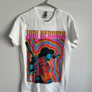 Jimi Hendrix White Short Sleeve Tee with Psychedelic Neon Graphic-60’s and 70’s